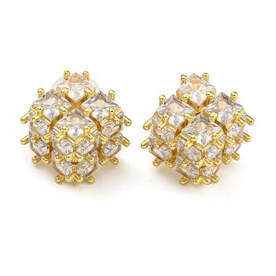 Brass Micro Pave Clear Cubic Zirconia Stud Earrings