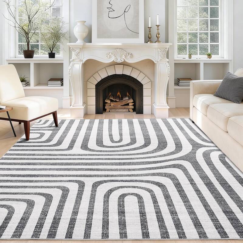 Garvee 10x13 Area Rugs Grey - Washable, Non-Slip Low-Pile Carpet for Living Room, Bedroom, Dining Room