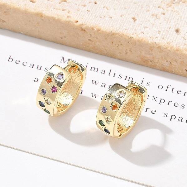 Brass Micro Pave Cubic Zirconia Hoop Earrings