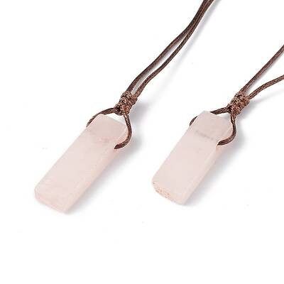 Natural Rose Quartz Nugget Pendant Necklace with Waxed Cord for Women