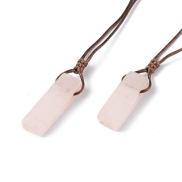 Natural Rose Quartz Nugget Pendant Necklace with Waxed Cord for Women