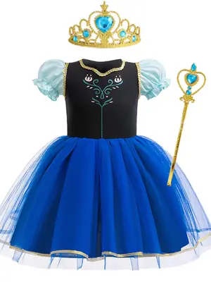 Girls' Princess Costume Set, Including Dress & Crown & Scepter, Cosplay Princess Dress for Party, Birthday Party Dress Up Cos...