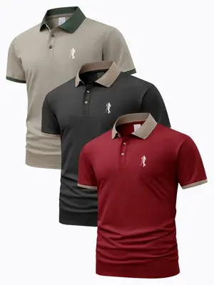 Men's Contrast Binding Short Sleeve Polo Shirt, Regular Fit Casual Graphic Top for Summer, Men's Clothes for Daily Wear