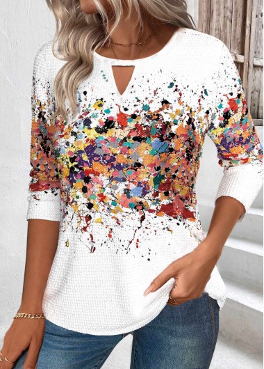 Modlily White Cut Out Ombre Long Sleeve T Shirt - L