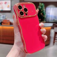Women Girls Cute Wave Frame Curly Shape Case for iPhone 16 15 14 13 12 Pro Max Plus with Love Heart Pattern Raised Camera Pro...