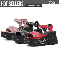 Platform Sandals For Women Sweet Gothic Punk Heart Chain Buckle Comfort Square Toe High Slop Heel Wedge Sandals Summer Shoes ...