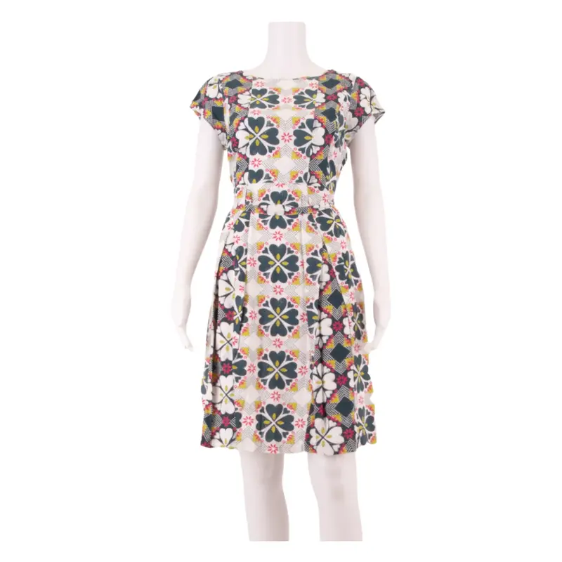 WHITE STUFF Womens Fit & Flare Dress Blue Floral Short Sleeve Knee Length UK 10