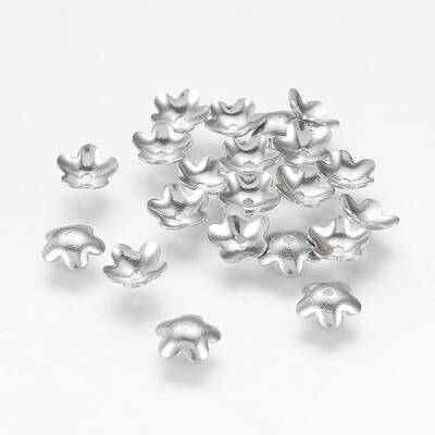 Tarnish Resistant 304 Stainless Steel 5-Petal Flower Bead Caps