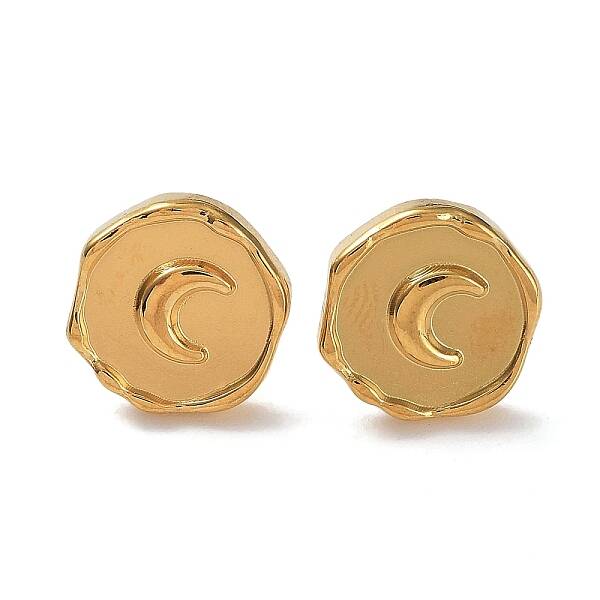 Ion Plating(IP) 304 Stainless Steel Flat Round with Moon Ear Studs for Women