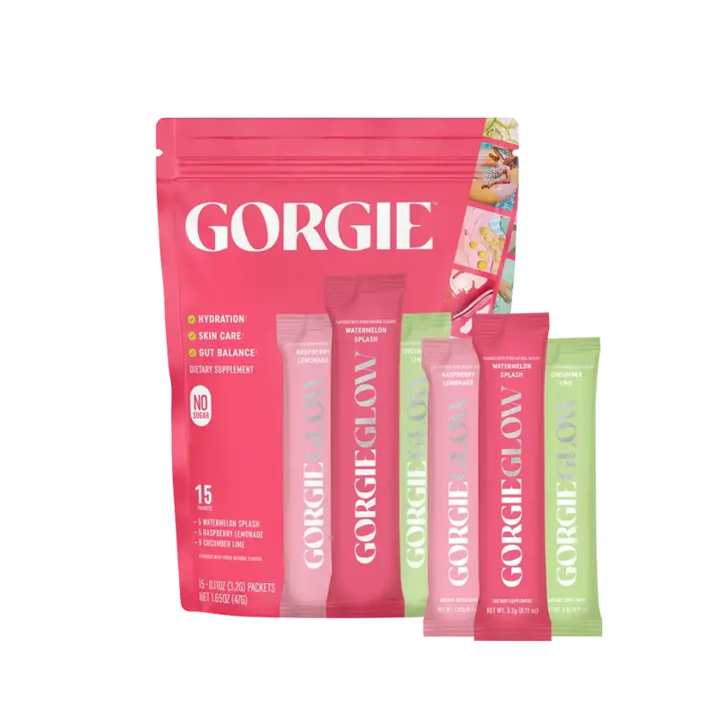 GORGIE Glow Variety Pack 15 Sticks, Electrolyte Powder Healthy Drink Mix, w/Hyaluronic Acid, Aquamin, Vitamin C & D, Probioti...