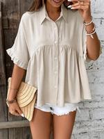 【Plus Size】 Solid Color Shirt, Casual Collared Top for Daily Wear, Women's Plus Clothing for All Seasons, Womenswear, Clo...