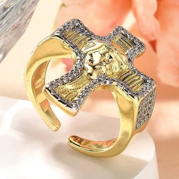 Brass Micro Pave Clear Cubic Zirconia Cuff Rings