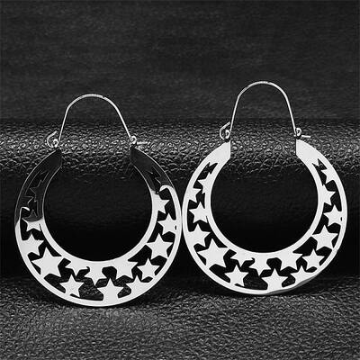Non-Tarnish 304 Stainless Steel Hollow Star Hoop Earrings