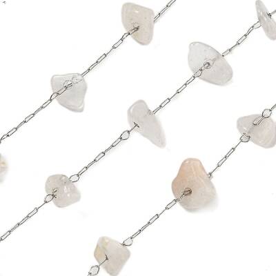 304 Stainless Steel with Natural Moonstone Chip Link Chains