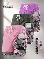 Women's Camo Print Gym Shorts, Breathable Comfortable Quick Drying Skinny Shorts, Ladies Sportswear for Indoor Outdoor Wear, ...