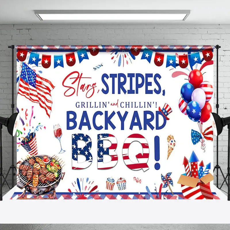Aperturee Usa Flag Stars Stripes Backyard Bbq Party Backdrop - Aperturee