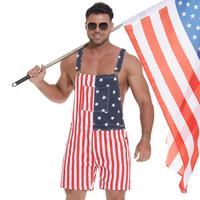 American Flag Overalls Men and Women Stretch Denim Bib Shorts USA 4th of July Outfit with Zipper, Menswear, Womenswear