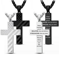 1 Pack/2 Pack Stainless Steel American Flag Cross Necklaces for Men & Boys, 24 Inch Chain with Bible Verse Lord's Prayer Pend...