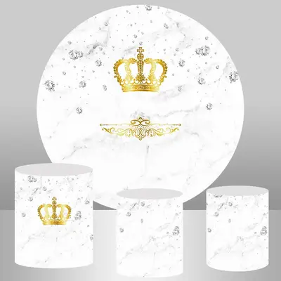 Aperturee Simple White With Gold Crwon Round Backdrop Kit | Baby Shower Round Backdrop | Round Backdrop Cover Diy | Round Bac...