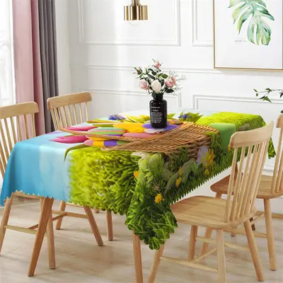 Blue Sky And Green Plant Eggs Easter Tablecloth - Aperturee