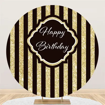 Aperturee Circle Simple Gold Black Stripe Happy Birthday Backdrop | Backdrop For Birthday Party | Custom Birthday Backdrops |...