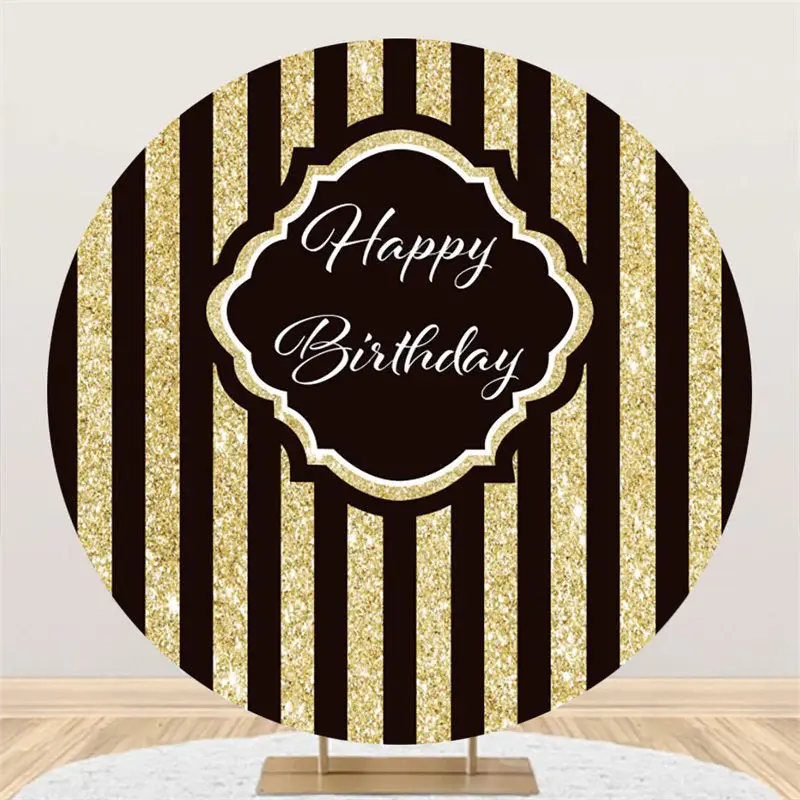 Aperturee Circle Simple Gold Black Stripe Happy Birthday Backdrop | Backdrop For Birthday Party | Custom Birthday Backdrops |...