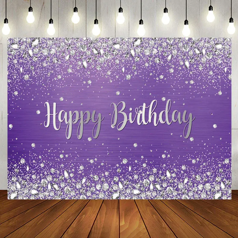 Sliver Glitter Diamond Purple Birthday Backdrop - Aperturee
