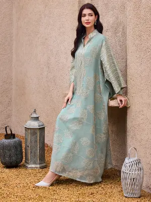 Elegant Sky Muslim Long Robe Dress, Embroidered Tassel Fashion Abaya, Party Evening Gown, Women's Modest Clothing