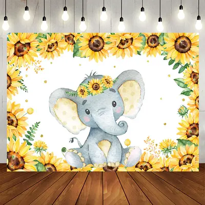 Aperturee Sunflower And Lovely Elephant Baby Shower Backdrop