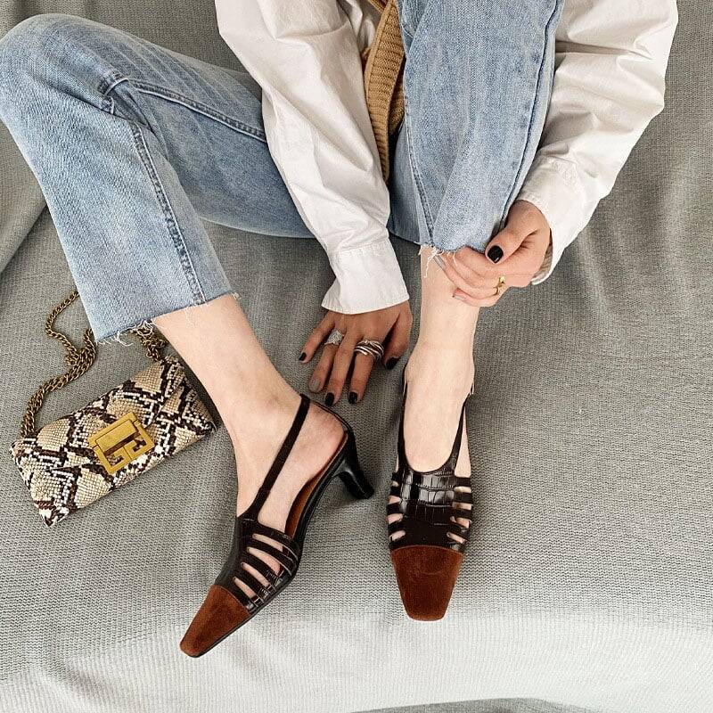 CHIKO Bienvenida Square Toe Chunky Heels Slingback Shoes