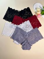 Women's Solid Floral Lace Bow Decor Scallop Trim Panties, Casual Soft Comfy Breathable Drop Waist Feminine Knicker for Daily ...