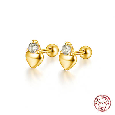 925 Sterling Silver Heart Stud Earring with Cubic Zirconia
