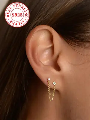 925 Sterling Silver Fashionable Chain Earrings, Elegant Jewelry for Party, Daily Clothing Decor, Trendy All-match & Exquisite...