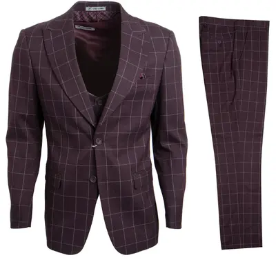 Stacy Adams Men's Slim Fit Windowpane 3-Piece Executive Suit