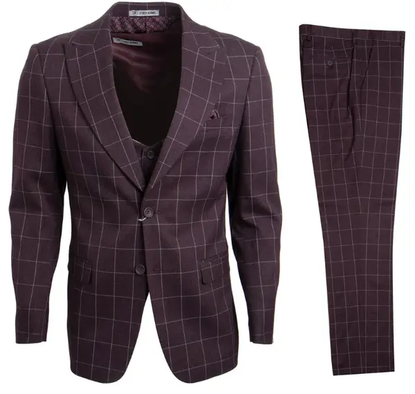 Stacy Adams Men's Slim Fit Windowpane 3-Piece Executive Suit