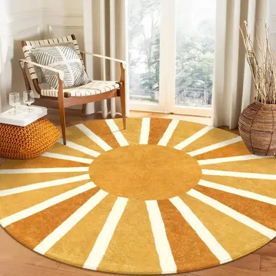 Sun Shaped Round Carpet, 1 Count Non-slip Soft Floor Mat, Decorative Area Rug for Home Living Room Bedroom, Bedroom Decor