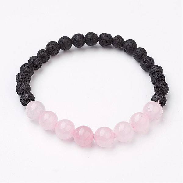 Natural Rose Quartz & Lava Rock Beaded Stretch Bracelets