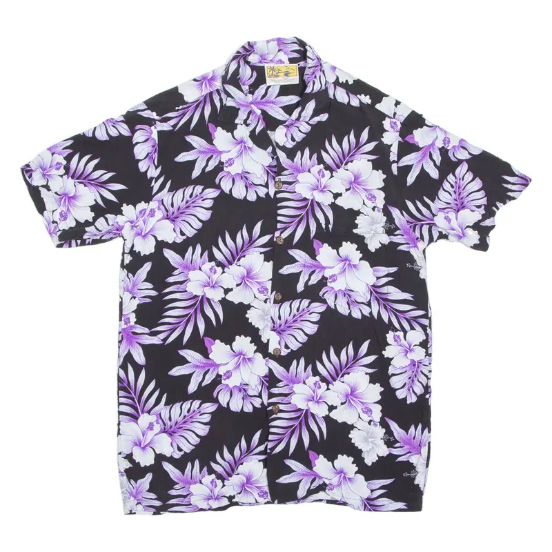 WINNIE FASHION Mens Hawaiian Shirt Purple Floral S