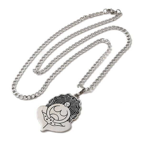 Yoga Theme 304 Stainless Steel Enamel Pendant Necklaces