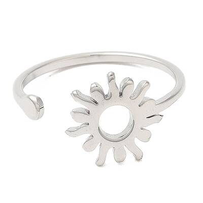 Non-Tarnish 304 Stainless Steel Sun Open Cuff Ring for Women