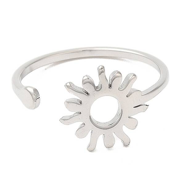 Non-Tarnish 304 Stainless Steel Sun Open Cuff Ring for Women