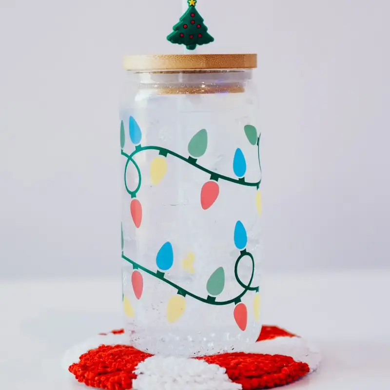 Sip-Sip Hooray! 16oz Color Changing Christmas Lights Glass Can Cup – Holiday Season Gift, Iced Coffee Drinkware, Cute Tumbl...