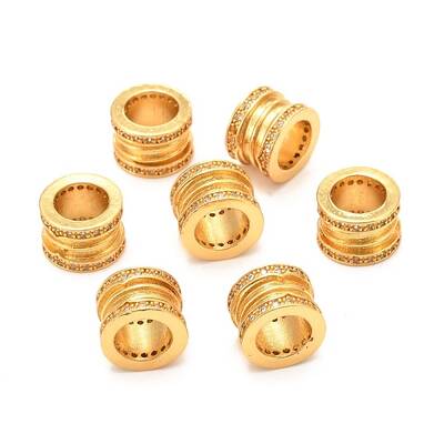 Brass Micro Pave Clear Cubic Zirconia European Beads