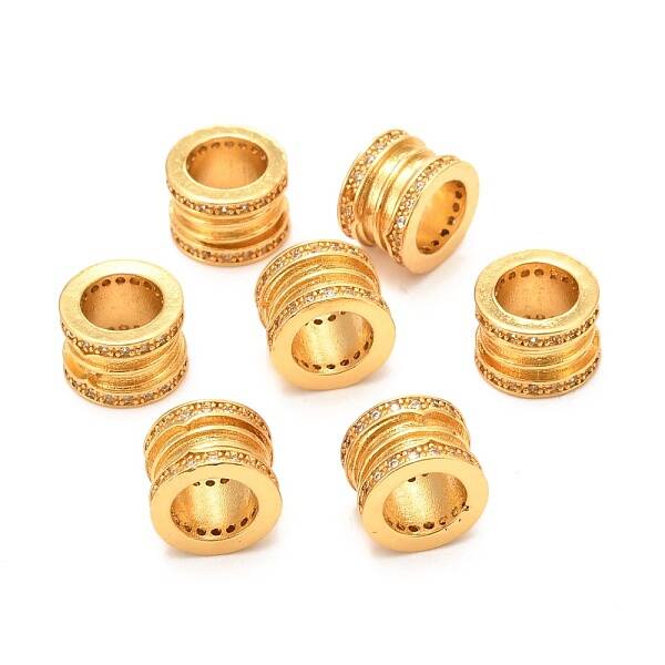 Brass Micro Pave Clear Cubic Zirconia European Beads