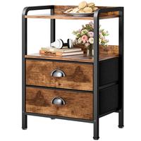 Night Stand Bedside Table Bedroom Nightstand with Open Shelf Bed Side Table with Fabric Drawers End Table with 2 Drawer Stora...