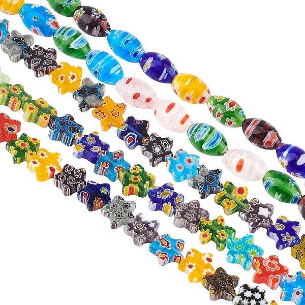 178Pcs 2 Style Flower Handmade Millefiori Glass Beads Strands