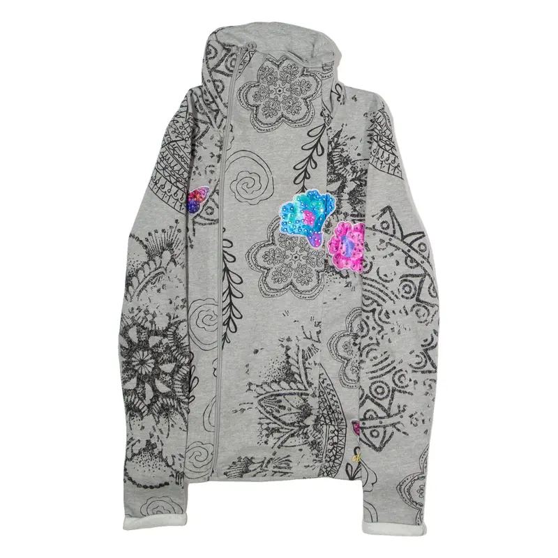 DESIGUAL Womens Track Jacket Grey Floral M
