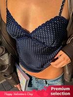 Women's Polka Dot Print Bow Decor Cami Top, Casual Spaghetti Strap Backless Top for Daily Wear, Ladies Clothes for All Season...