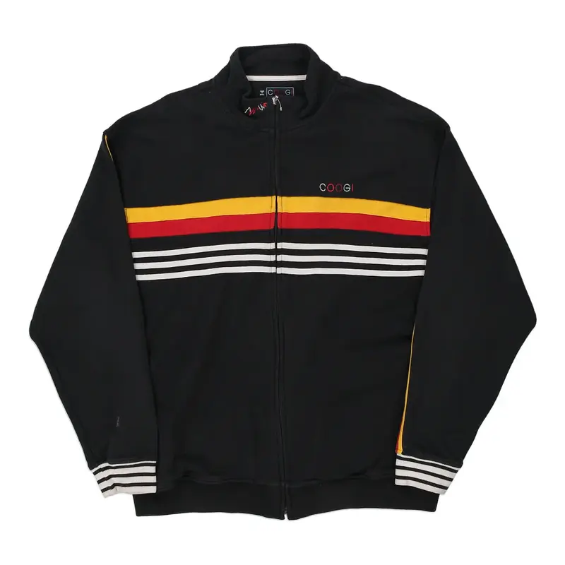 Coogi Striped Zip Up - 3XL Black Cotton Blend