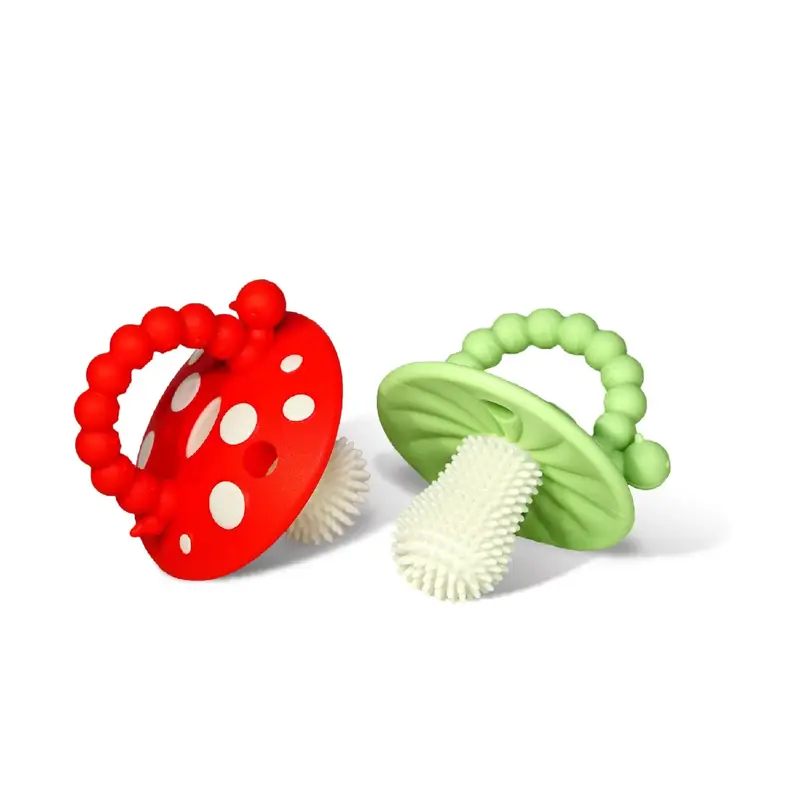 Chompy Mushroom Silicone Teether 2PK - Red & Green
